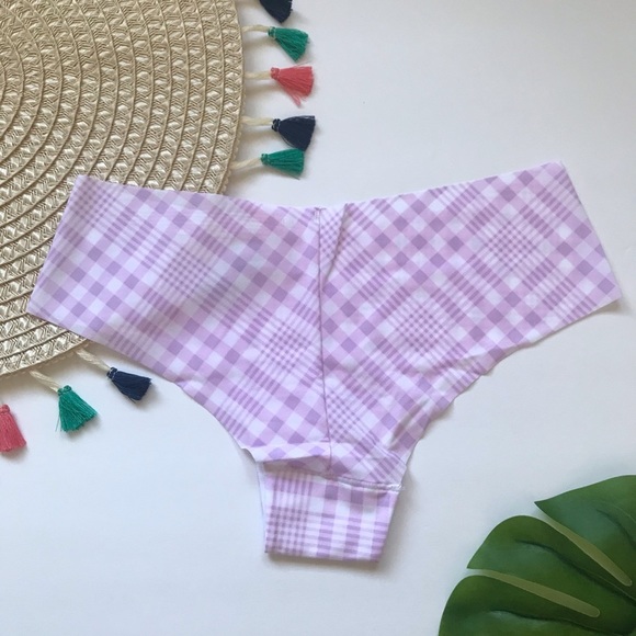 Victoria’s Secret PINK No Show Cheekster Panty Purple Plaid Medium NEW - Picture 2 of 3